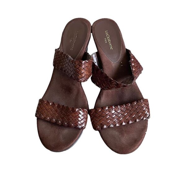 LIZ CLAIBORNE Woven Braided Leather Slip-On Wedge Sandals Shoes Brown 10 - Picture 5 of 10